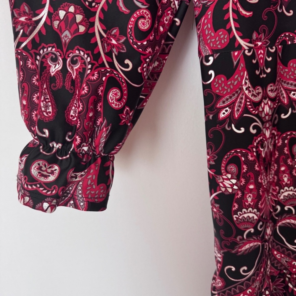 Jude Connally Tiered Midi Dress Women Medium Pink Black Paisley Boho NWT - Picture 9 of 11